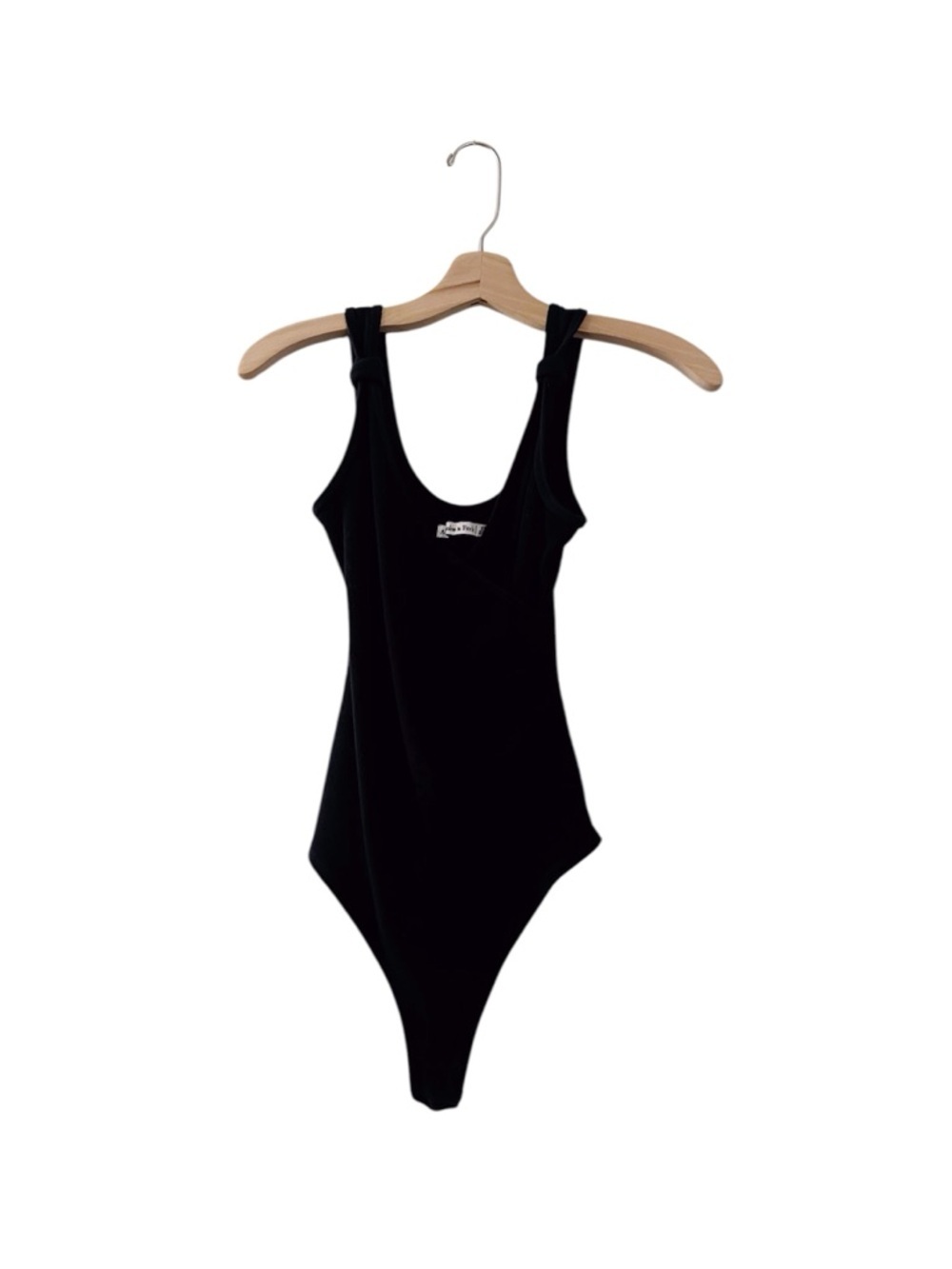 Abercrombie & Fitch Sleeveless Tank Bodysuit Black Knots Ribbed Wrap Front
